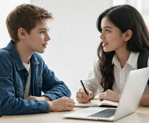 Two students working together